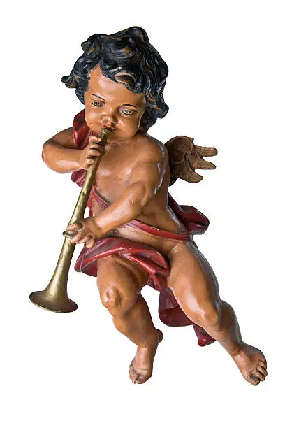 cherub angel with trumpet, clipping path