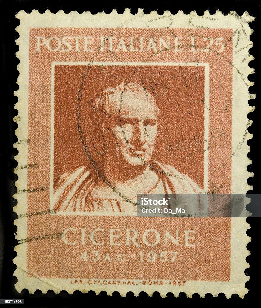 Cicero vintage stamp Vintage italian stamp. 25 Lire. Lira is the old Italian coin before Euro. Cicero (in Italian language Cicerone)  was a famous philosofer and writer of latin age (106 BC - 4c BC). Cicero - New York State Stock Photo