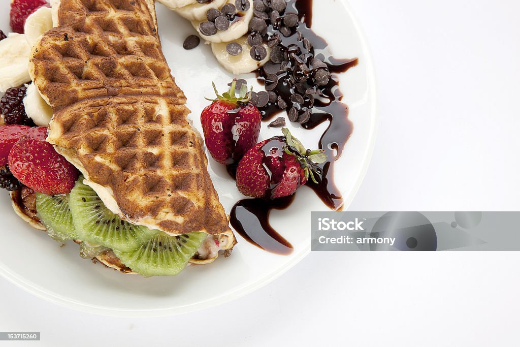 Waffle fruit waffle with chocolate Baked Stock Photo