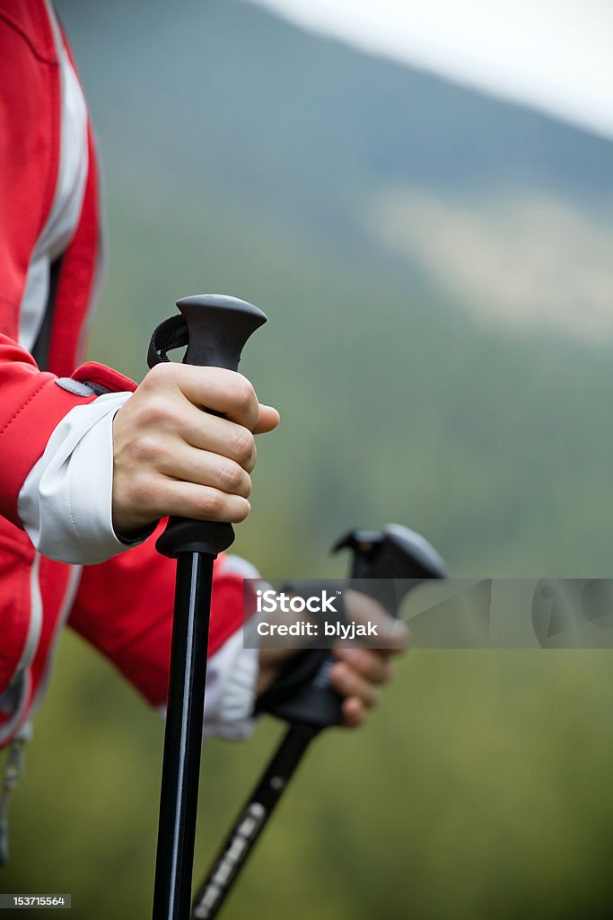 Hiking in mountains series... Nordic Walking in Autumn mountains Hiking Stock Photo