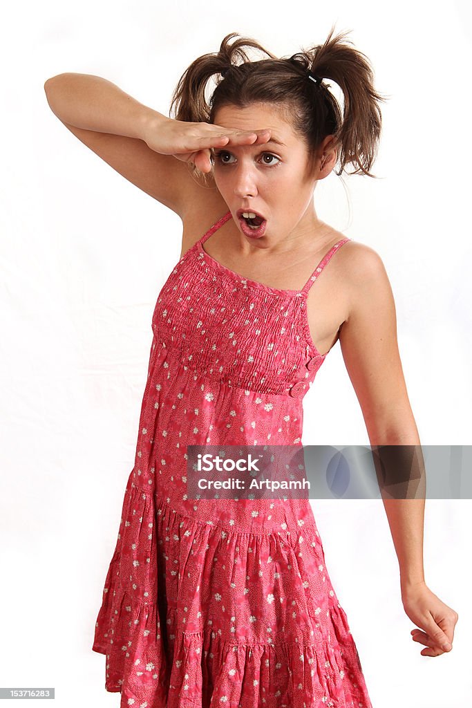 amazed girl Amazed girl in a pink dress Adult Stock Photo