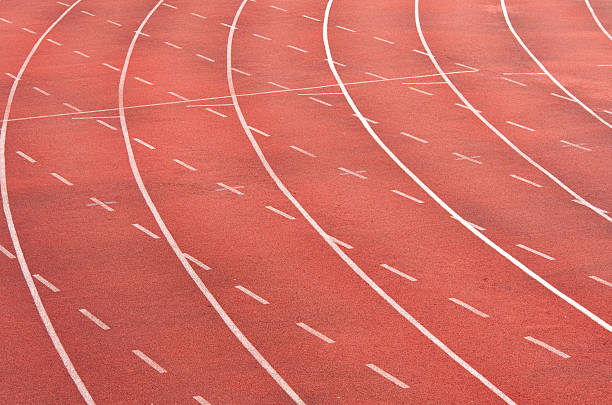 istock Lanes of a red racetrack 153716832