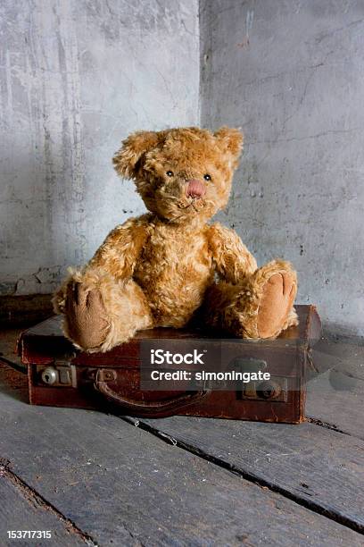 Teddy Bear On Suitcase Stock Photo - Download Image Now - Suitcase, Teddy Bear, Abandoned