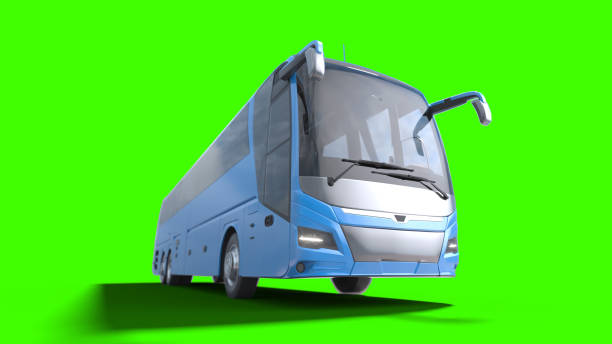 Blue tourist passenger modern bus on a green screen. 3d rendering