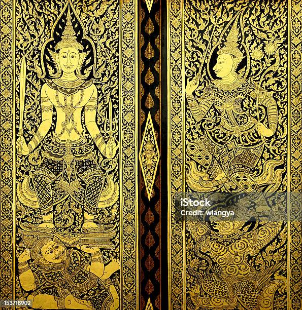 Traditional Thai Style Art Painting Stock Photo - Download Image Now - Ancient, Architecture, Art