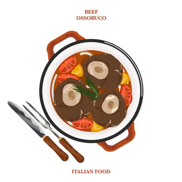 Vector illustration of Italian beef ossobuco on white background, vector element top view on white background.