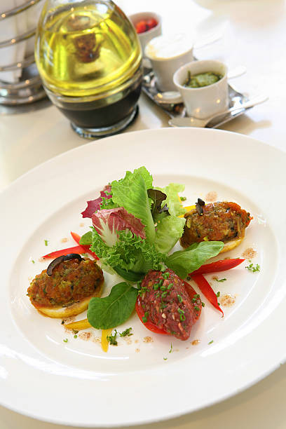 Twins Tartare Beef and Tuna with Garden Salad 1 stock photo