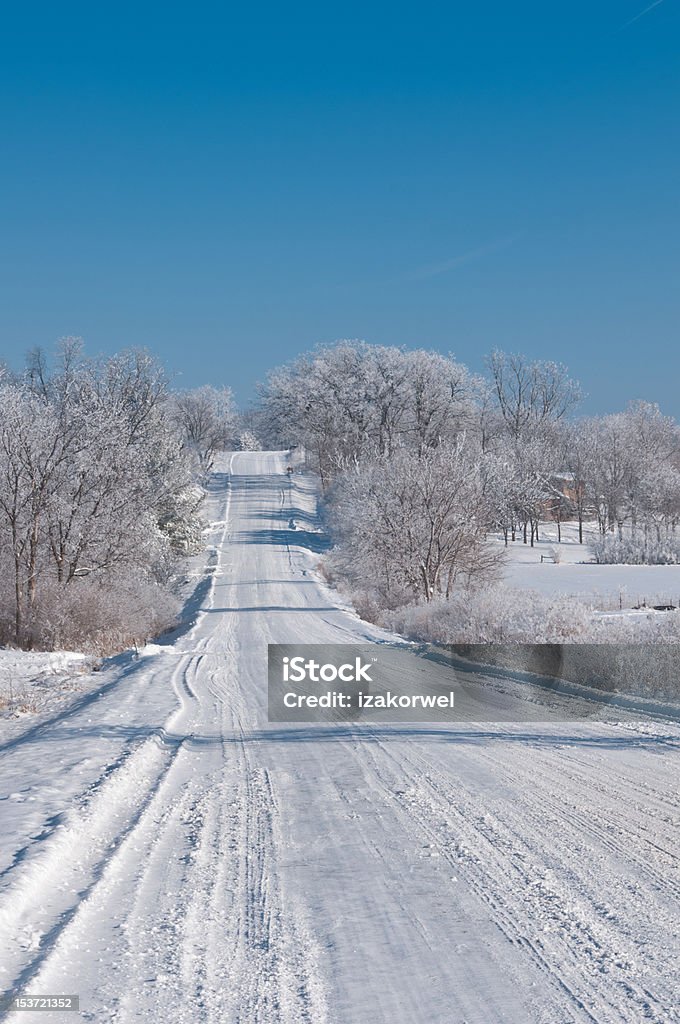 Winter scene on a country road in rural Iowa Frosty winter scene with snow on a country road in rural Iowa Beauty In Nature Stock Photo