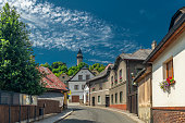 View for town with summer streets and old houses in Stramberk town CZ 07 06 2023