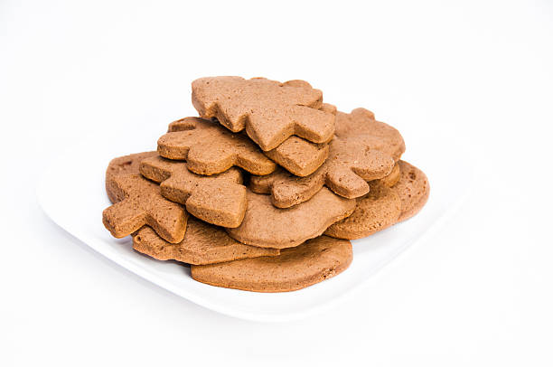 Plate of homemade gingerbread cookies on isolating background stock photo