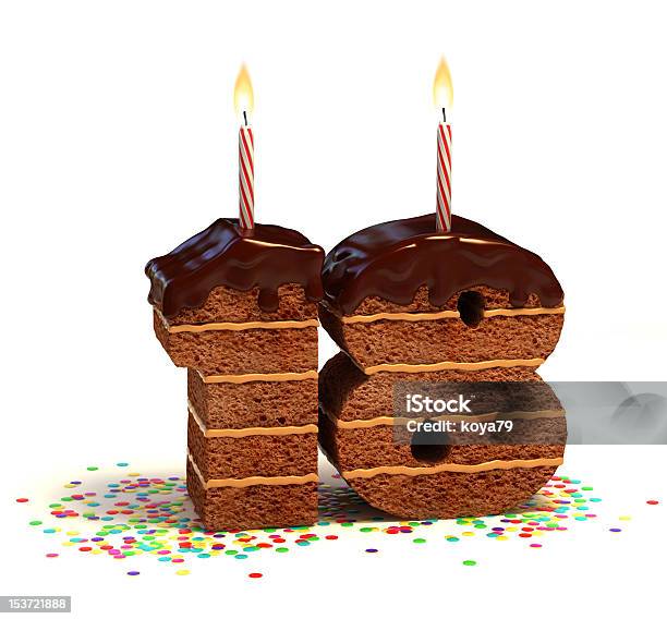 Number Eighteen Shaped Chocolate Cake Stock Photo - Download Image Now - Anniversary, Birthday, Birthday Cake