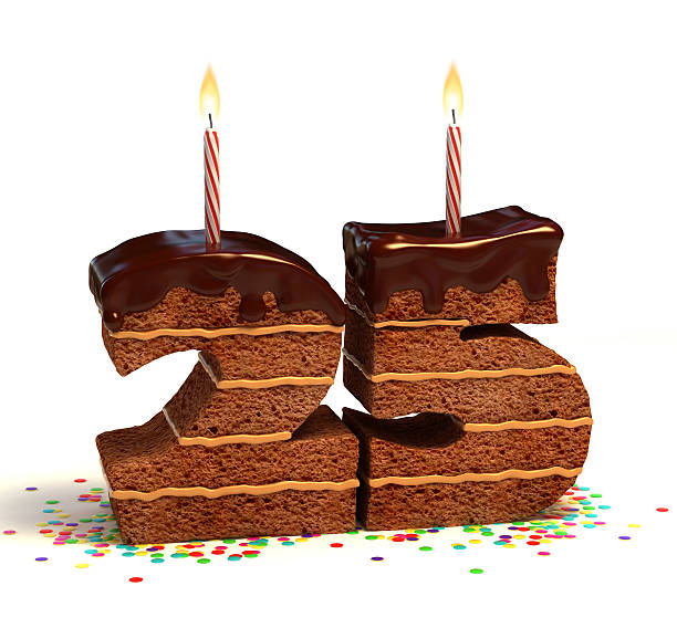 число двадцать пять шоколадный торт в форме - anniversary 25th street birthday number 25 стоковые фото и изображения