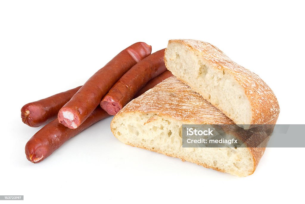 Pan con queso emmental y ahumado, salchichas - Foto de stock de Alimento libre de derechos
