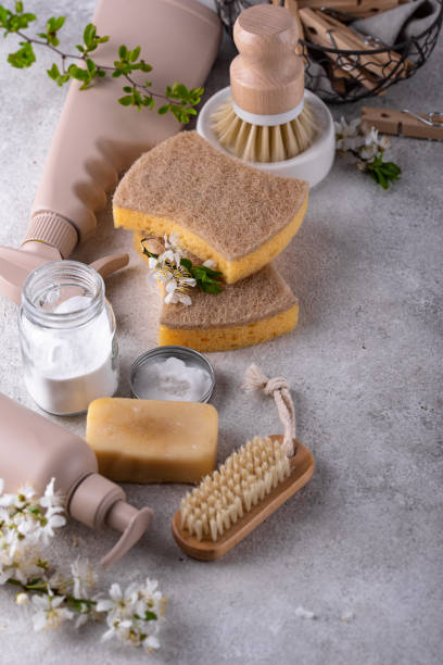 istock Eco cleaning with bottles, brushes and sponges 1537237211