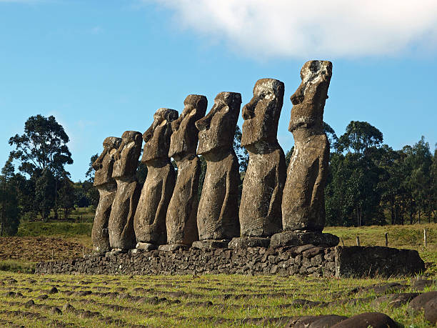 moai z ahu akivi - moai statue statue ancient past zdjęcia i obrazy z banku zdjęć