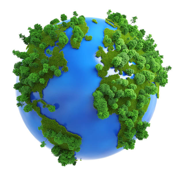 conceito de planeta verde isolada - three dimensional shape continents bright blue imagens e fotografias de stock