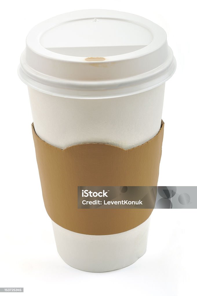 Disposable Coffee Cup Paper coffee cup with safety cardboard collar on a white background - a series of COFFEE images. Blank Stock Photo