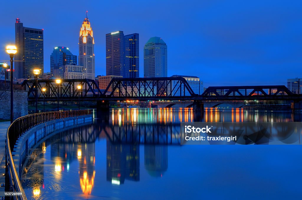 Columbus Ohio Skyline at Night A view of Columbus, Ohio&#8217;s cityscape overlooking the Scioto River at night. Columbus - Ohio Stock Photo