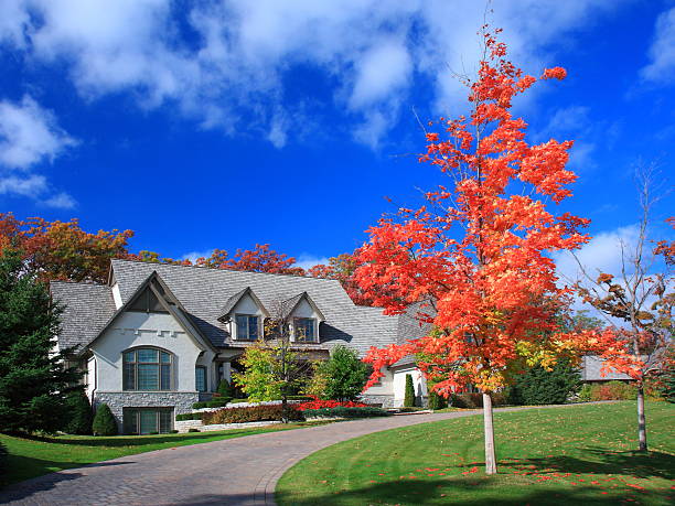 residential house residential house in Minneapolis metropoliten area fall lawn stock pictures, royalty-free photos & images