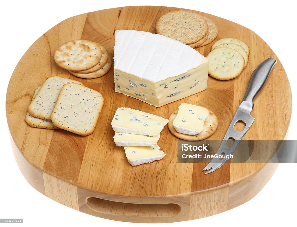 Cheese & Biscuits Cambozola blue cheese with selection of biscuits and crackers. Cheese Board Stock Photo