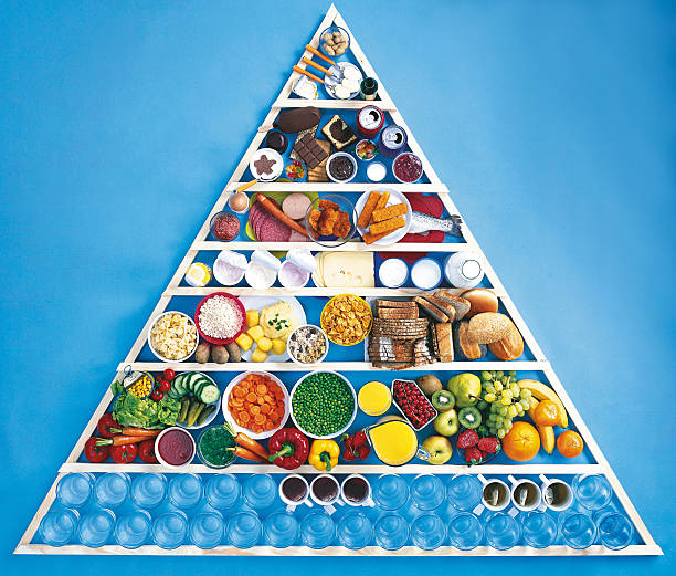 Food pyramid graphic including beverages stock photo