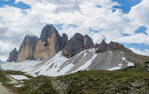 Beautiful panoramic view of Tre Cime di Lavaredo - symbol of Dolomites. South Tyrol, Italy