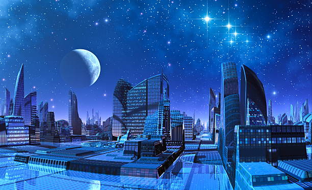 istock Blue Moon over futuristic City 153730044