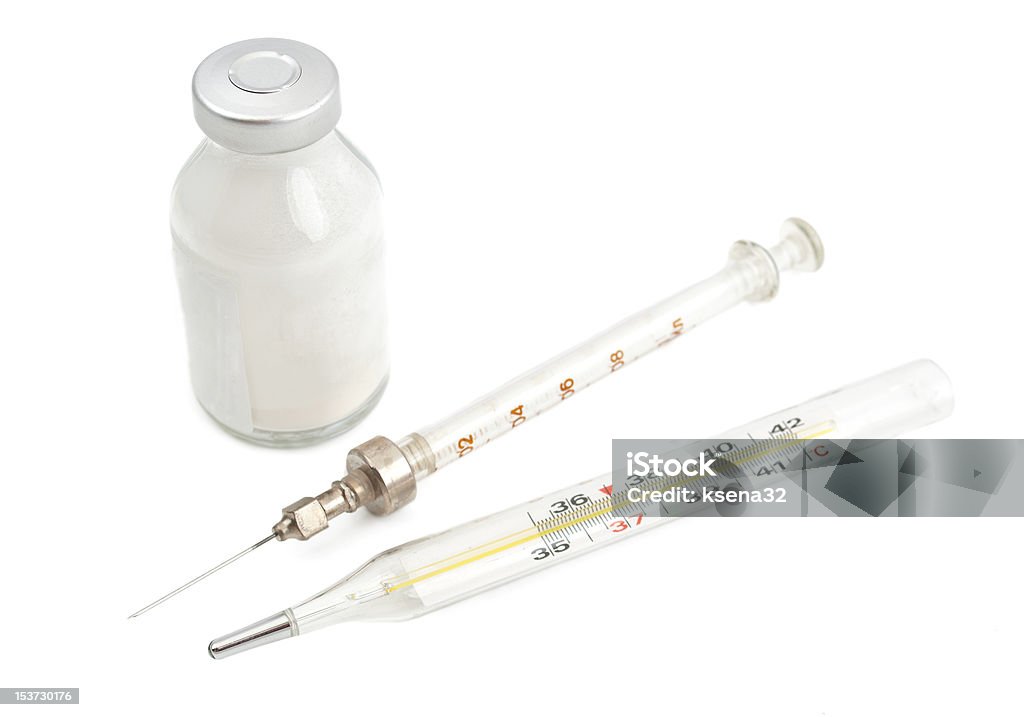 Vacina e a seringa - Royalty-free Branco Foto de stock