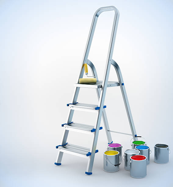 istock metal stepladder and paint for maintenance work 153731654