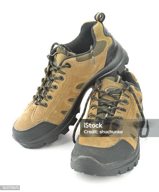 Foto de Sapato De Hiking e mais fotos de stock de Antigo - Antigo, Bota de Trabalho, Cadarço