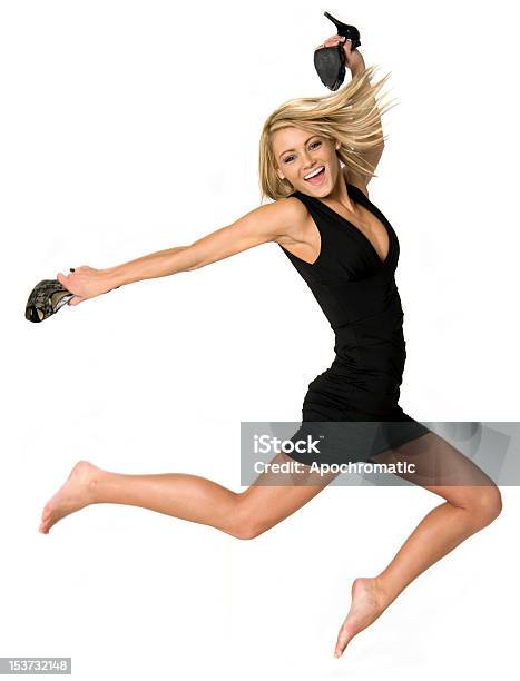 Привлекательные Прыжки Женщина — стоковые фотографии и другие картинки Прыгать - Прыгать, Белый фон, Высокие каблуки