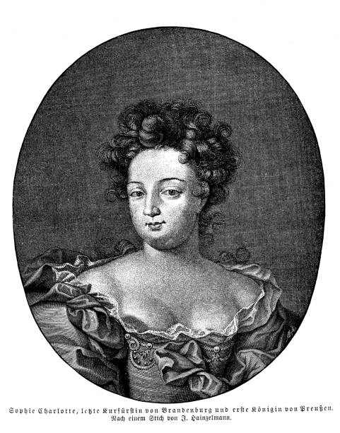 портрет софии шарлотты бранденбургской, прусской принцессы - готфрид вильгельм лейбниц stock illustrations