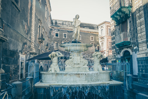Front View Of The Amenano Fountain In Catania, Sicily