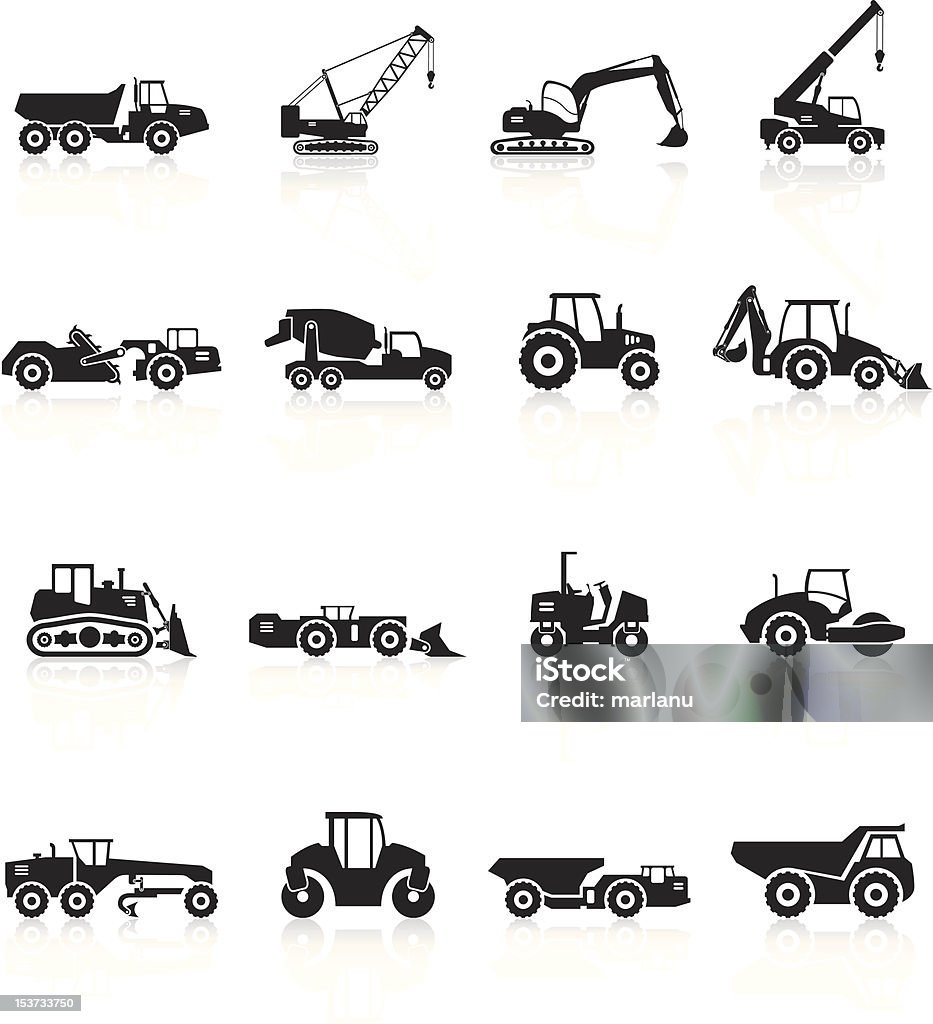 道路工事の車両シルエット-ブラックシリーズ - シルエットのロイヤリティフリーベクトルアート