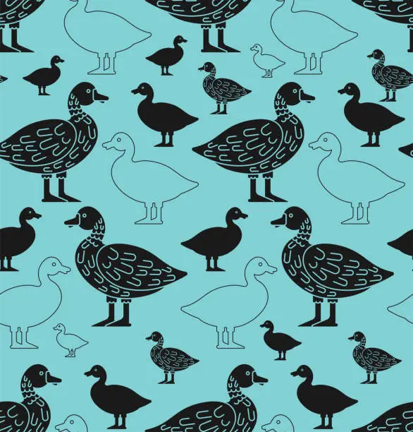 Vector illustration of Duck pattern seamless. Drake background. Baby fabric texture