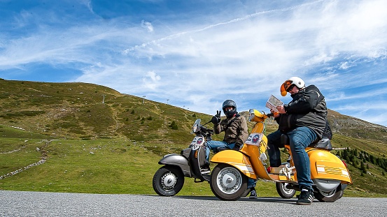 Kuethai, Austria – September 09, 2020: The friends of the old, nostalgic, Italian cult two-wheeler brand Vespa