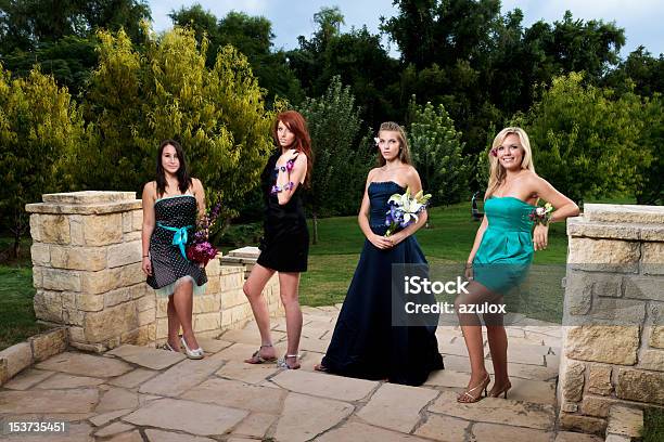 4 Young Woman In Evening Wear Stock Photo - Download Image Now - Fashion, Homecoming, Adult