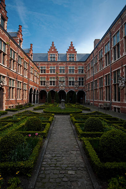Manicured European Garden Courtyard Antwerp Vertical