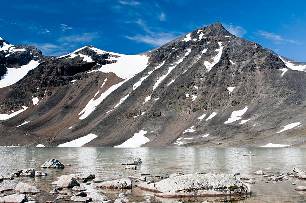 View over mountains in Kebnekaise National Park in Sweden. This is the track that is going to Tarfala.