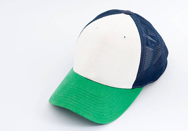 istock Trucker cap in blue and white with a green visor 153735959