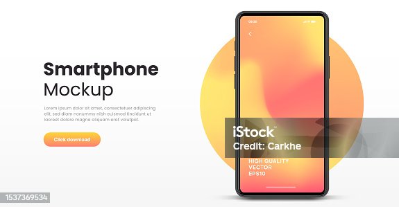 istock 3D realistic high quality smartphone mockup with isolated background. Smart phone mockup collection. Device front view. 3D mobile phone with shadow on white background. 1537369534