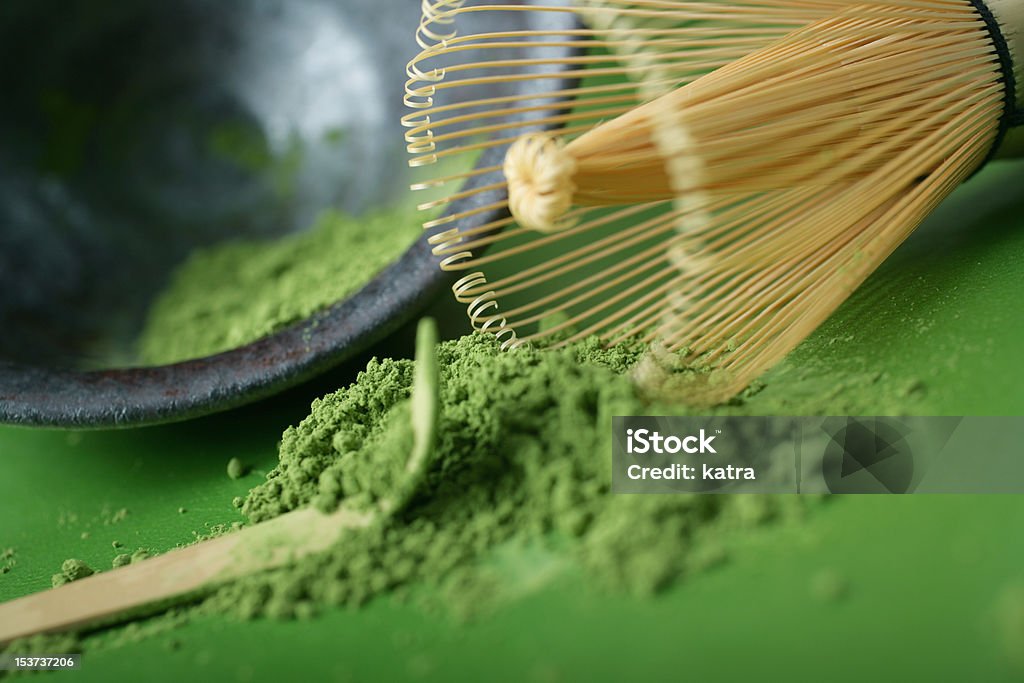 matcha green tea preparation of green matcha tea with bamboo whisk Bamboo - Material Stock Photo