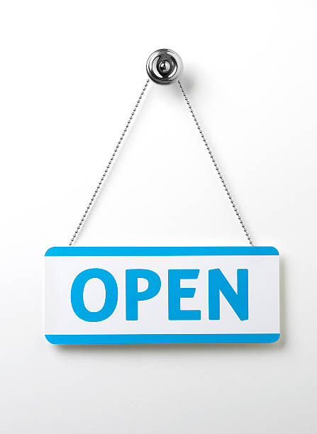 istock blue open door sign on a silver chain 153737469