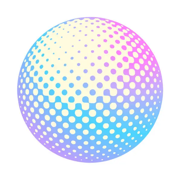 Vector illustration of 3D Ball with half tone dot pattern