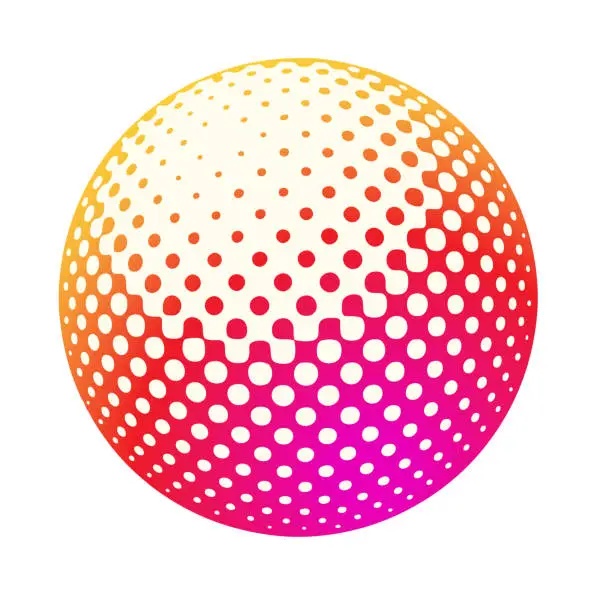 Vector illustration of 3D Ball with half tone dot pattern