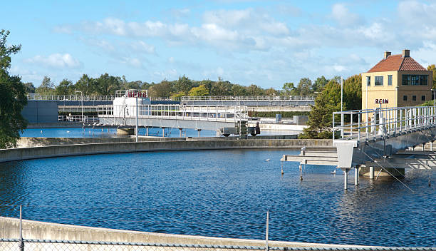 waste water treatment bassin stock photo