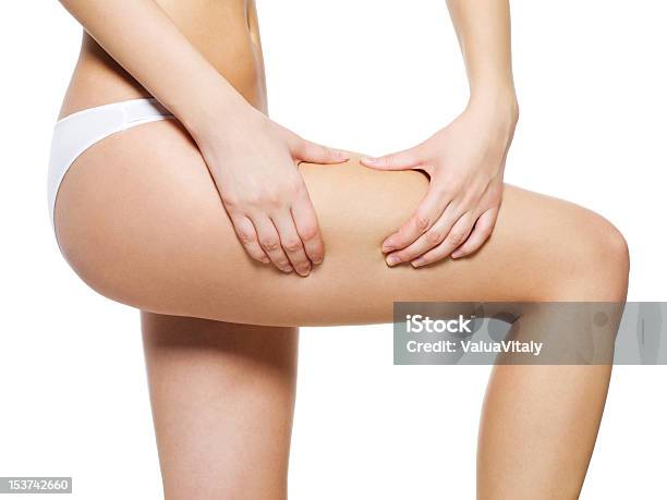 Cellulite De La Piel En Las Piernas Foto de stock y más banco de imágenes de Muslo - Pierna humana - Muslo - Pierna humana, Mujeres, Celulitis - Tipos de piel