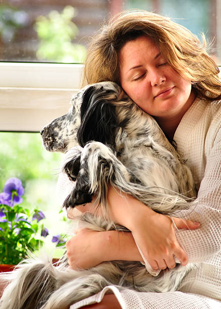 Woman with a dog stock photo