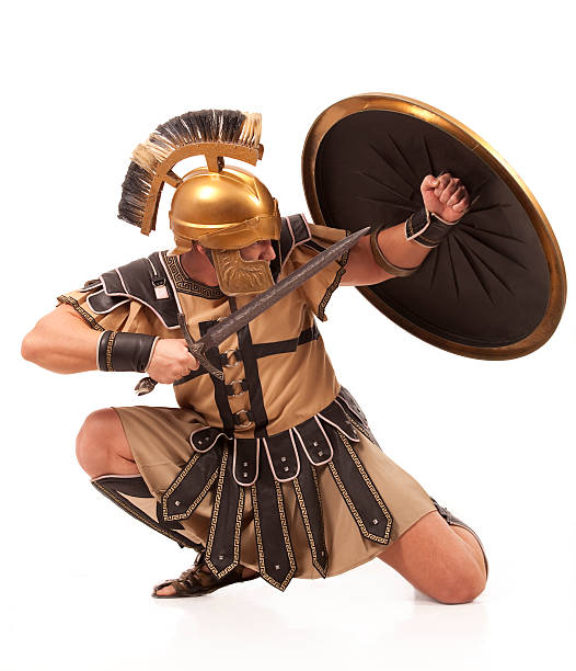 Belligerent  gladiator Warlike gladiator with the golden armor warrior person stock pictures, royalty-free photos & images