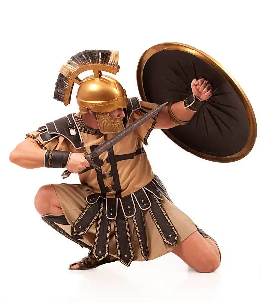 Warlike gladiator with the golden armor